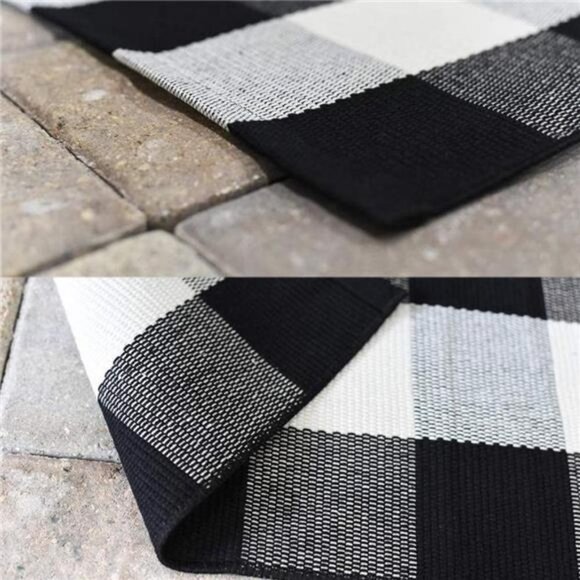 Cotton Buffalo Plaid Rug 27.5 x 43 Inches Black and White Check Rugs - Picture 6 of 6